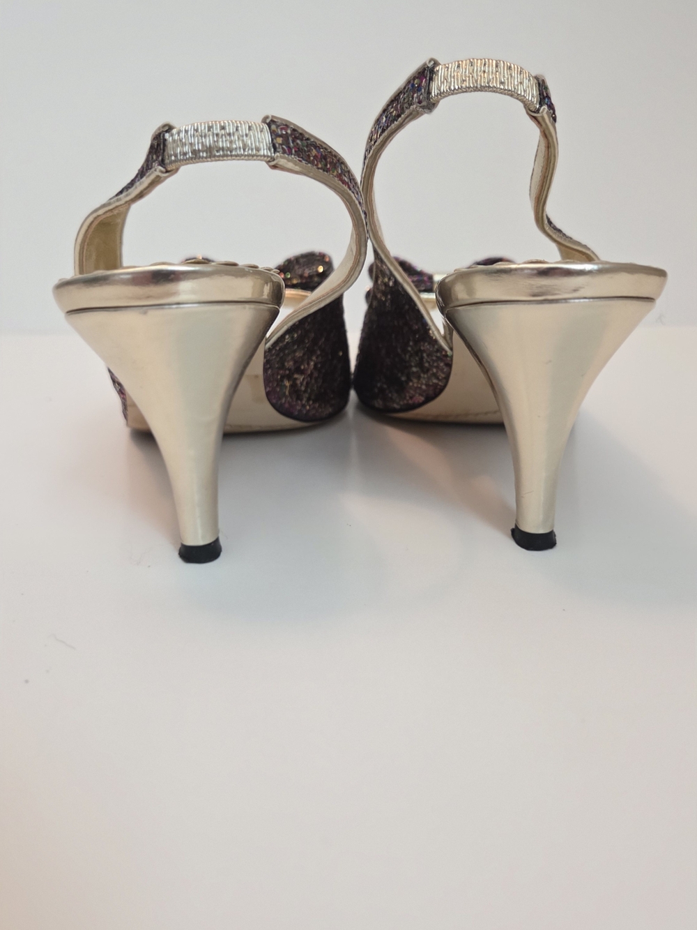 Glitter Slingback Peep-Toe Heels with Bow Metallic Gold Shoes - Picture 5 of 9